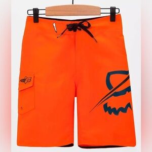 Fox Racing Men’s Orange Board Shorts Size L | Moto Logo Swim Trunks Surf Style